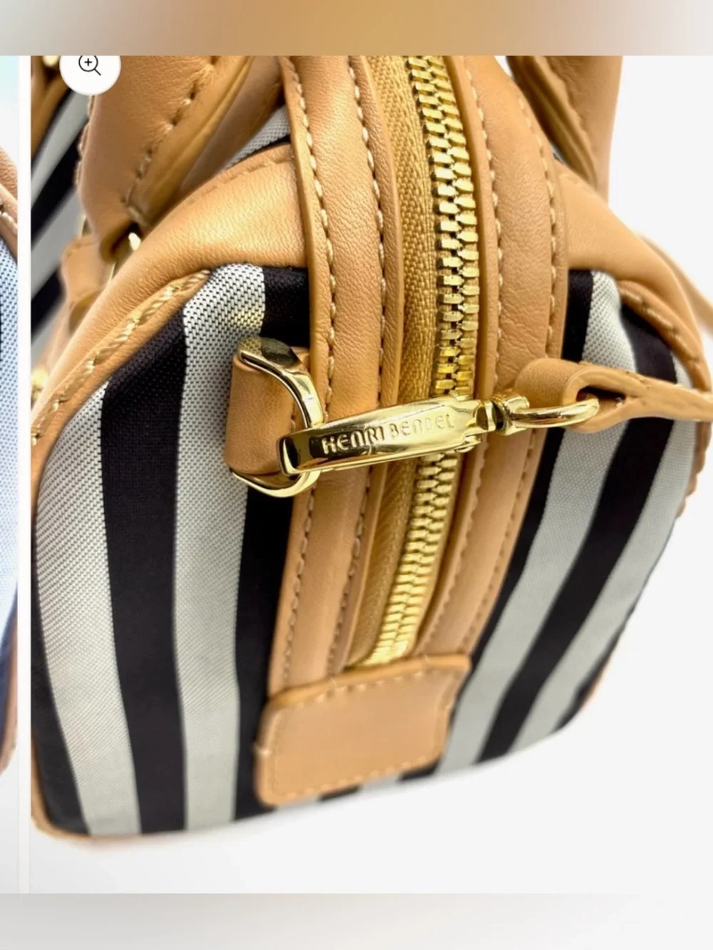 Henri Bendel EUC Mini Stripe Nylon & Leather Crossbody / Satchel Bag @9”x 7” - Picture 16 of 16